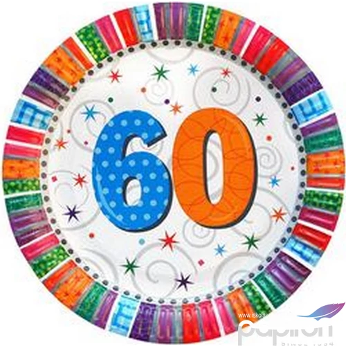 Party tányér Szülinapi Radiant 60-as Szülinapos számos parti tányér 23cm (6db/csomag) Happy Birthday