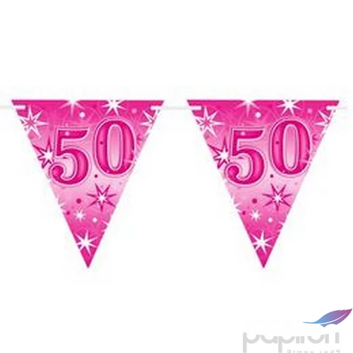 Party banner Szülinapi 50 Happy Birthday - Pink Sparkle -50- Rózsaszín Parti Zászlófűzér 360cm