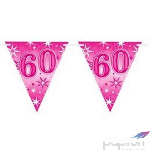 Party banner Szülinapi 60 Happy Birthday - Pink Sparkle -60- Rózsaszín Parti Zászlófűzér 360cm