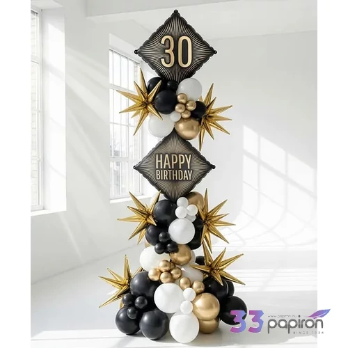 Partylufi fólia Happy Birthday 46 cm, fekete 