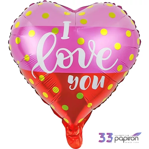 Partylufi fólia szív, I love You, pink-piros, 40 cm
