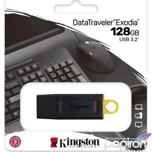 Pendrive 128GB Kingston USB 3.2, DataTravel Exodia fekete-sárga 
