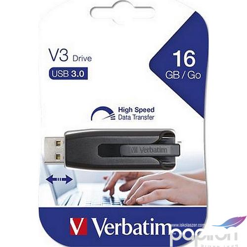 Pendrive 16GB USB 3.0 60/12 MB/sec V3 fekete-szürke VERBATIM