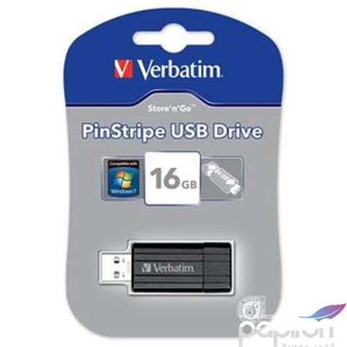 Pendrive 16GB Verbatim USB 2.0, 10/4MB/sec PinStripe, fekete Verbatim 49063