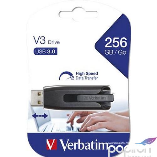 Pendrive 256GB USB 3.0 80/25 MB/sec VERBATIM V3 fekete-szürke UV256GS