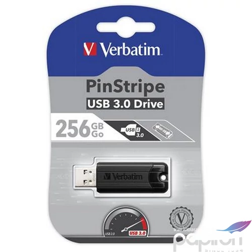 Pendrive 256GB USB 3.0 VERBATIM Pinstripe fekete UV256GPF2