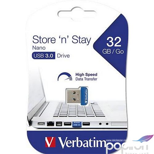Pendrive 32GB USB 3.0 80/25MB/sec VERBATIM NANO STORE ´N´ STAY UV32GNS