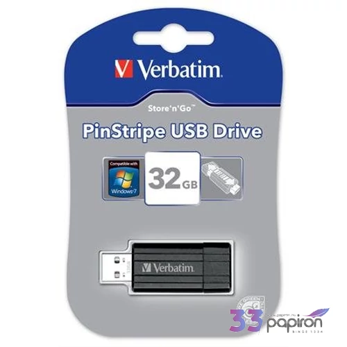 Pendrive 32GB Verbatim USB 2.0, 10/4MB/sec PinStripe, fekete Verbatim 49064