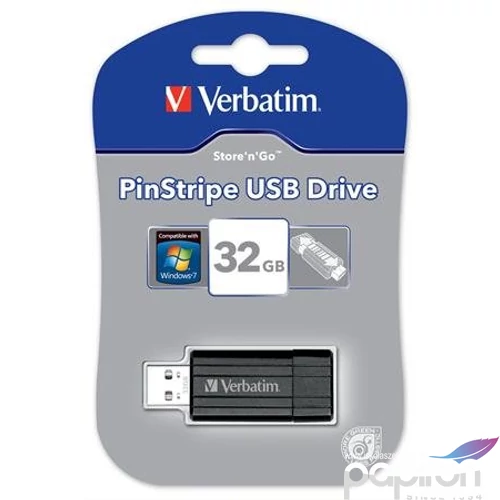 Pendrive 32GB Verbatim USB 2.0, 10/4MB/sec PinStripe, fekete Verbatim 49064