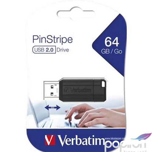 Pendrive 64GB Verbatim USB 2.0, 10/4MB/sec PinStripe, fekete Verbatim 49065