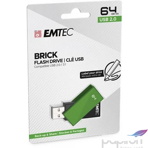 Pendrive 64GB USB 2.0 EMTEC C350 Brick zöld