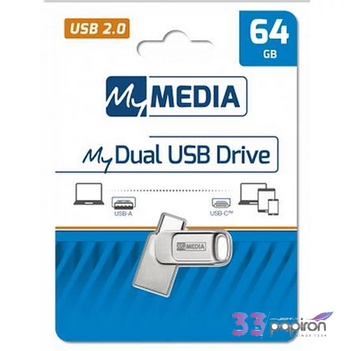 Pendrive 64GB USB 2.0 + USB-C alumínium ház MYMEDIA 