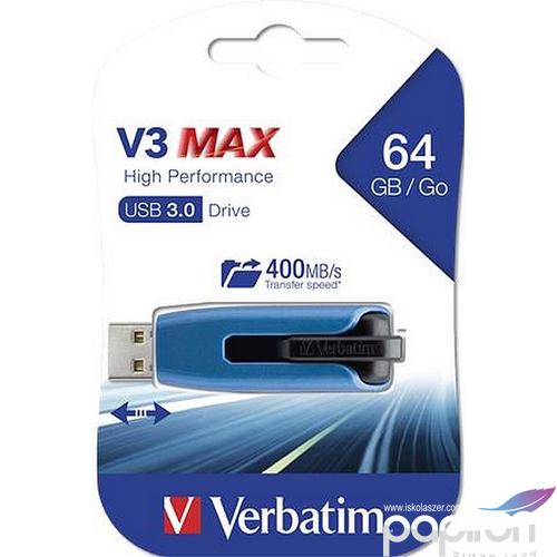 Pendrive 64GB USB 3.0 175/80 MB/sec VERBATIM V3 MAX kék-fekete