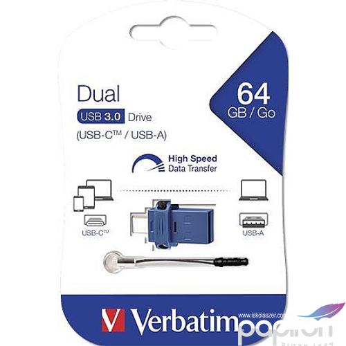 Pendrive 64GB USB 3.0+USB-C adapter VERBATIM DUAL UV64DC