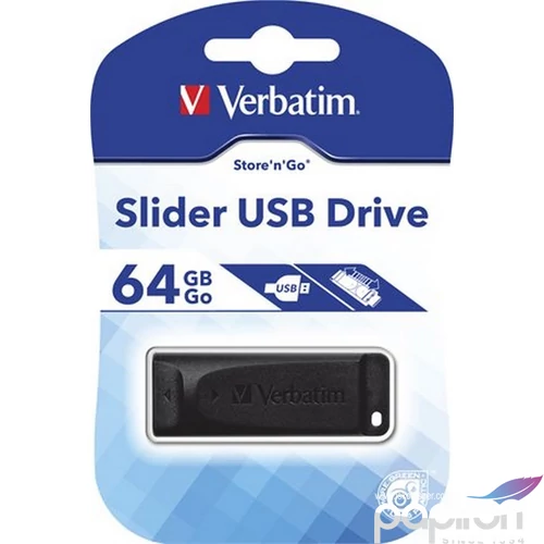 Pendrive 64GB Verbatim USB 2.0 Slider fekete UV64GSF
