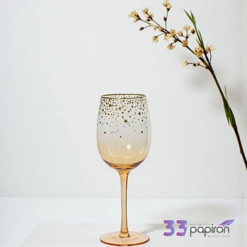 Pohár elegáns kristály 24' borostyán színű arany peremmel csillaggal díszítve 22.6cm sdkae