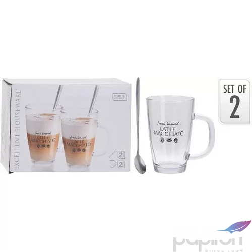 Pohár kávés - kávéspohár kanállal, Latte Macchiato  üveg 