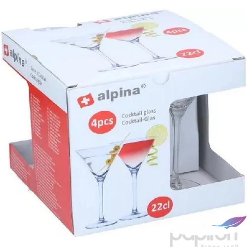 Pohár üveg koktélos 220ml, 4db-os Alpina