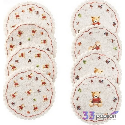 Poháralátét piros pulcsis maci 10cm, 4db-os, polyester, Bailey