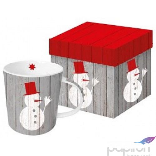 Bögre Porcelán 0,35l díszdobo Karácsonyi hóemberes mintával Snowman on wood porcelán