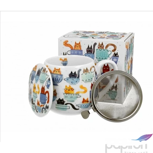 Bögre porcelán 430 ml tetővel fémszűrővel dobozban