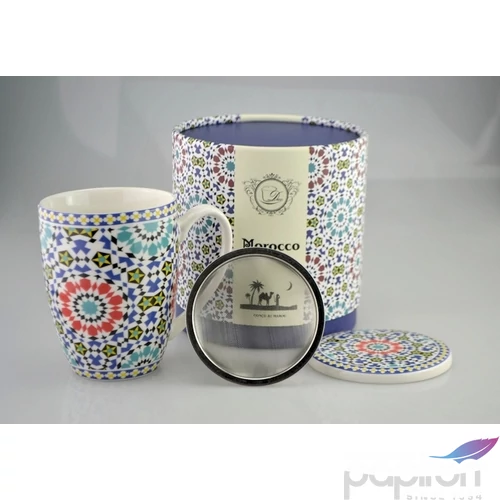 Bögre porcelán Marokko mintás bögre+szűrő+tető díszdobozos Porcelán