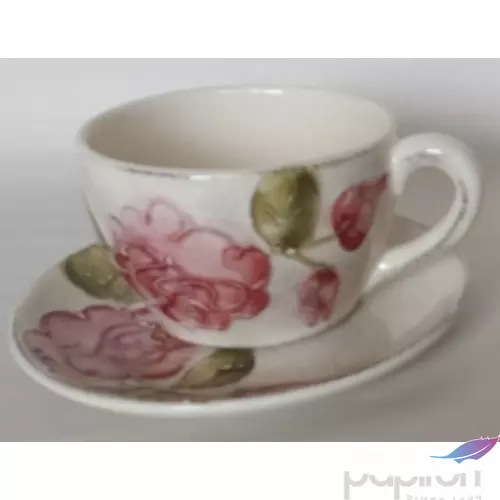 Kerámia csésze alj virágos bordó rózsás - kézzel festett domború mintás