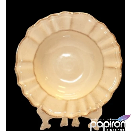 Tányér mély porcelán Romantik natúr, 24x5cm kézzel festett