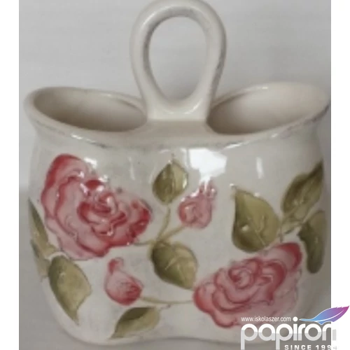 Fakanáltartó Porcelán 17x9,5x20cm bordó rózsás kézzel festett