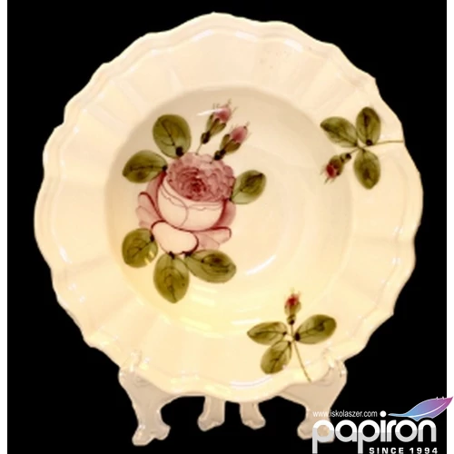 Tányér mély porcelán 24x5cm Romantik rózsás kézzel festett