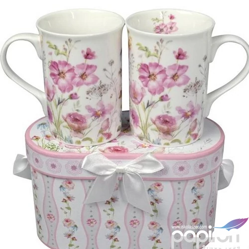 Bögre porcelán teás szett vadvirágos, díszdobozban masnival 2d/doboz