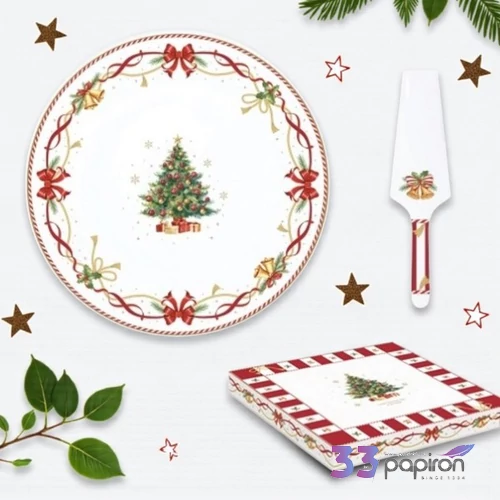 Porcelán tortatál lapáttal 32cm Christ mas Tale dobozban