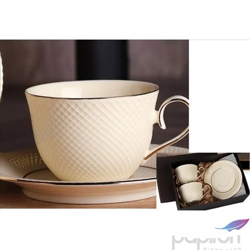 Porceláncsésze+alj 250ml krém, 2 személyes,dobozban