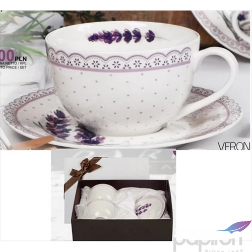 Porceláncsésze+alj 250ml Lavender 2 személyes, dobozban