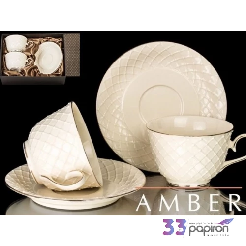 Porcelán csésze+alj 280ml Amber, 2 személyes dobozban