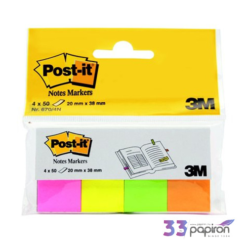 Jelölőcímke 3M POSTIT papír 4x50 lap 20x38mm neon vegyes Irodai kiegészítők