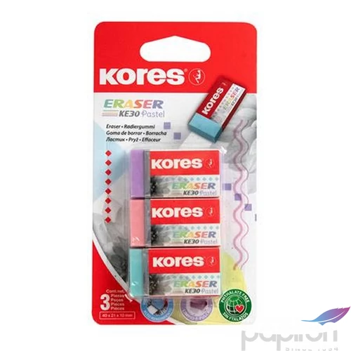 Radír Kores Ke-30, 3 Pasztell Szín IK40314