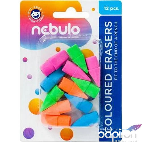 Radír Nebulo ceruzavégre 12db-os színes radírok