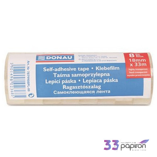 Ragasztószalag 18mmx33m Donau átlátszó 8tekercs/csomag Art.7879908PL-00