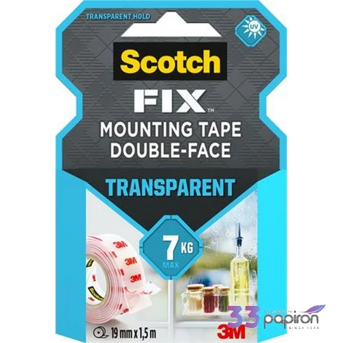 Ragasztószalag 3M Scotch áttetsző, kétoldalas, 19 mm x 1,5 m Transparent
