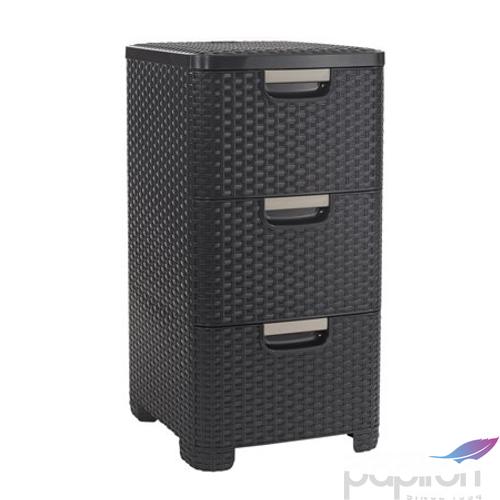 Rattan hatású fiókos tároLó 3x14 L sötét barna CURVER Tárolókosarak