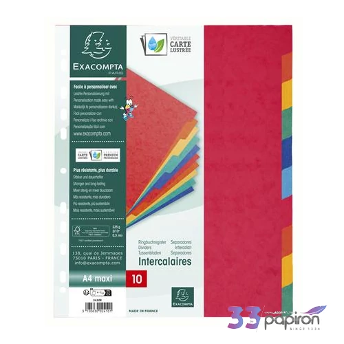 Regiszter karton A4+ Exacompta 10 részes, színes