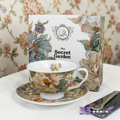 Csésze aljjal porcelán Royal PEONY WHITE Díszdobozban