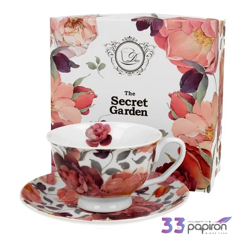 Csésze aljjal porcelán Royal SPRING ROSES WHITE Díszdobozban