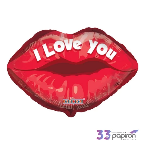 Partylufi fólia 46cm száj formájú, I Love You felirattal Valentin napra