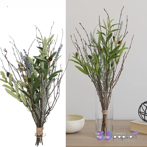 Selyemvirág művirág 62cm Olíva levendula ág zöld 62x24x13cm DST5 élthű
