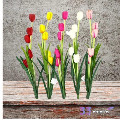 Selyemvirág - művirág Tulipán  5fej/db 2féle Cirmos rózsaszín-pink