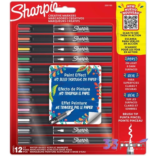 Sharpie Kreatívmarker készlet, alapszín akril-ecset / 12 darabos 2201183