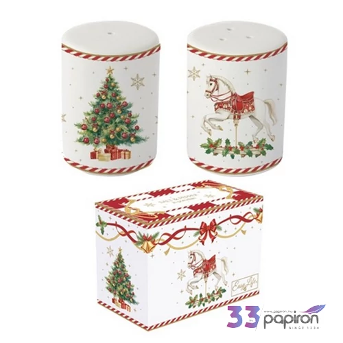 Só-bors szóró szett Porcelán 7cm, dobozban, Christmas Tale