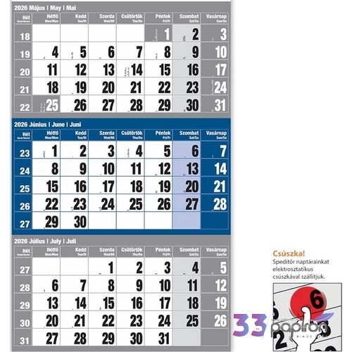 Speditőr naptár fali 2026 6061-40 kék fejlappal kék papíros Realsystem 2026 kollekció!